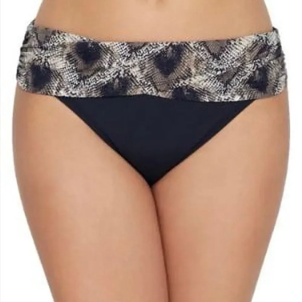 NWT Blue Rod Beattie bikini bottom black with snake pattern fold  Size 4
